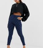 Asos Design Petite Rivington High Waisted Pull On Denim Jeggings With Diamonte Detail - Blue