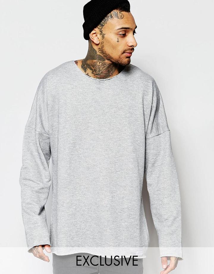 Liquor & Poker Longline Raw Edge Long Sleeve Top In Gray Marl - Gray Marl