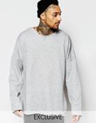 Liquor & Poker Longline Raw Edge Long Sleeve Top In Gray Marl - Gray Marl
