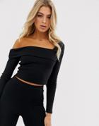 Asos Design Asymmetric One Shoulder Top In Rib - Black