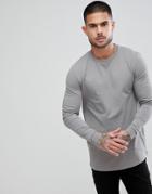Asos Muscle Longline Sweatshirt With Side Zips & Curved Hem In Gray - Gray