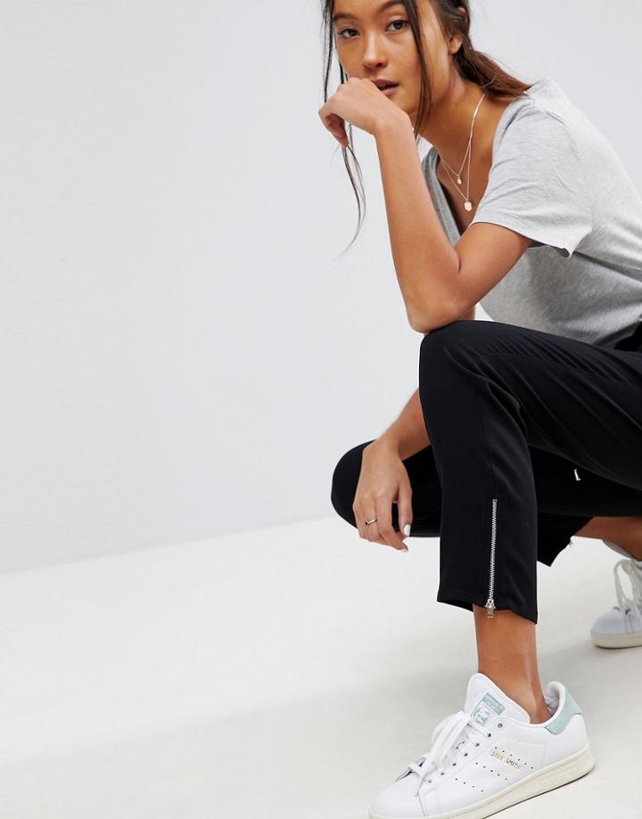 Asos Tapered Twill Jogger With Zip Ankle - Black