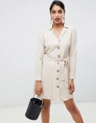 Asos Design Mini Shirt Dress With Buttons - Beige