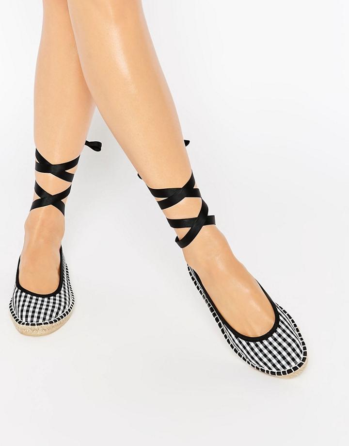 Asos Jemima Ballet Tie Leg Espadrilles - Mono Gingham