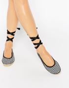 Asos Jemima Ballet Tie Leg Espadrilles - Mono Gingham