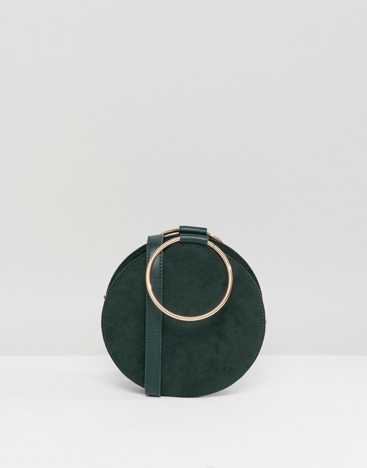 Miss Selfridge Circle Across Body Bag With Metal Grab Handle In Green - Green