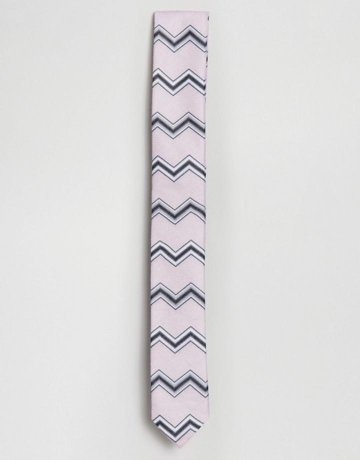 Asos Design Slim Chevron Tie In Pink - Pink