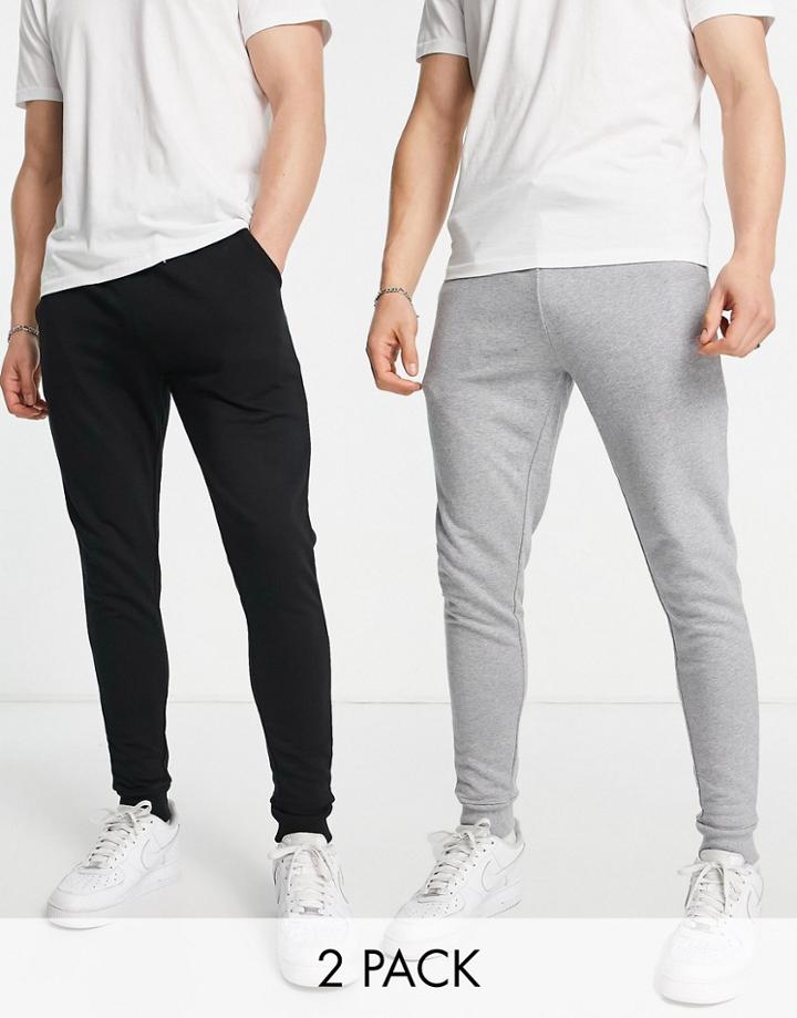 Asos Design Skinny Sweatpants In Black/gray Heather 2 Pack-multi