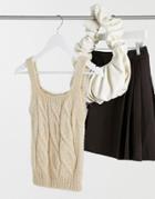 Asos Design Co-ord Knitted Cable Tank In Oatmeal-neutral