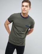 Fred Perry Pique Pocket T-shirt Contrast Trims In Green - Green