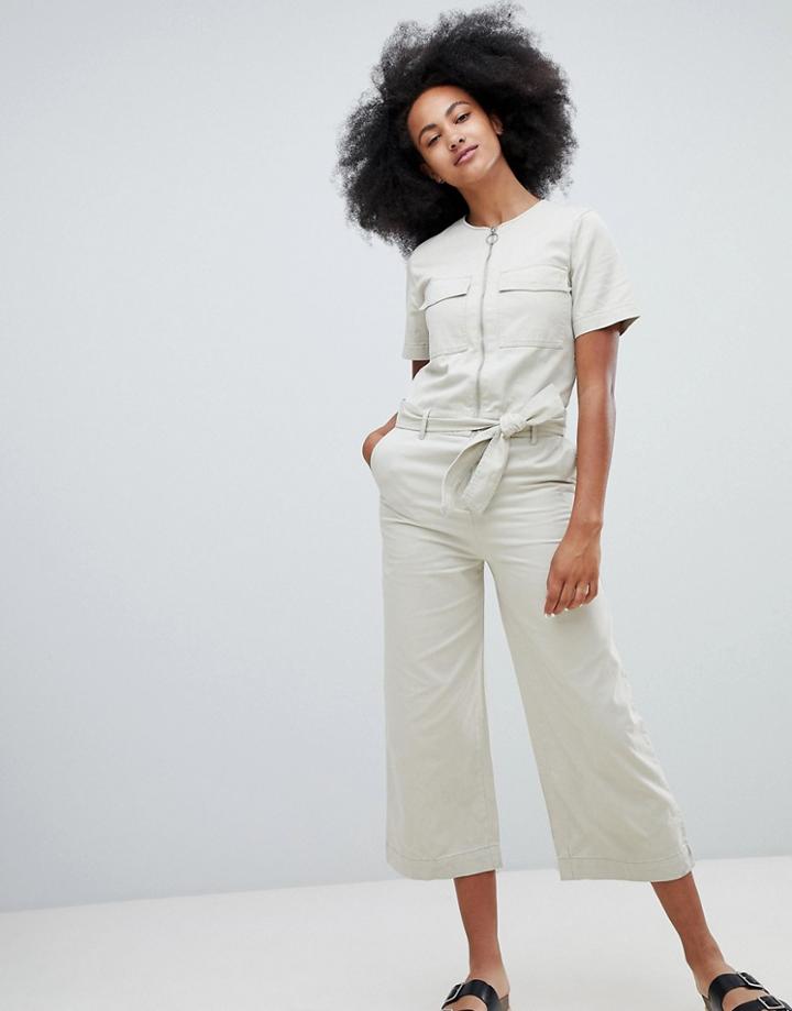 Monki Utility Jumpsuit - Beige