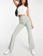 Topshop Highwaisted Bengaline Flared Pant In Sage-green