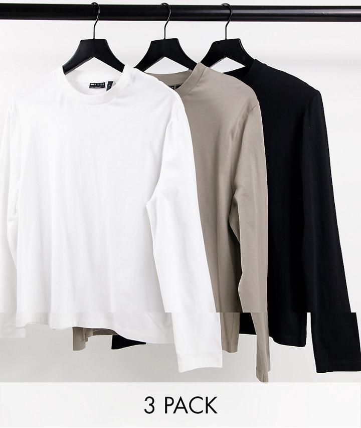 Asos Design 3 Pack Long Sleeve T-shirt In Multi - Multi