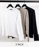 Asos Design 3 Pack Long Sleeve T-shirt In Multi - Multi