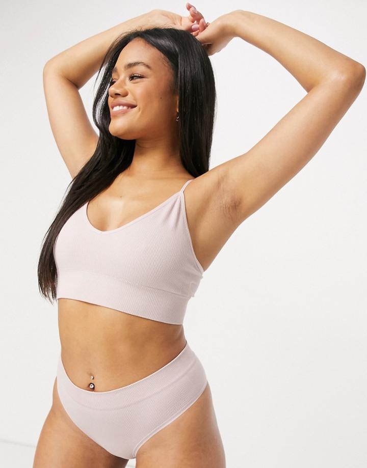 Lindex Soft Ribbed Cami Strap Bralette In Pink