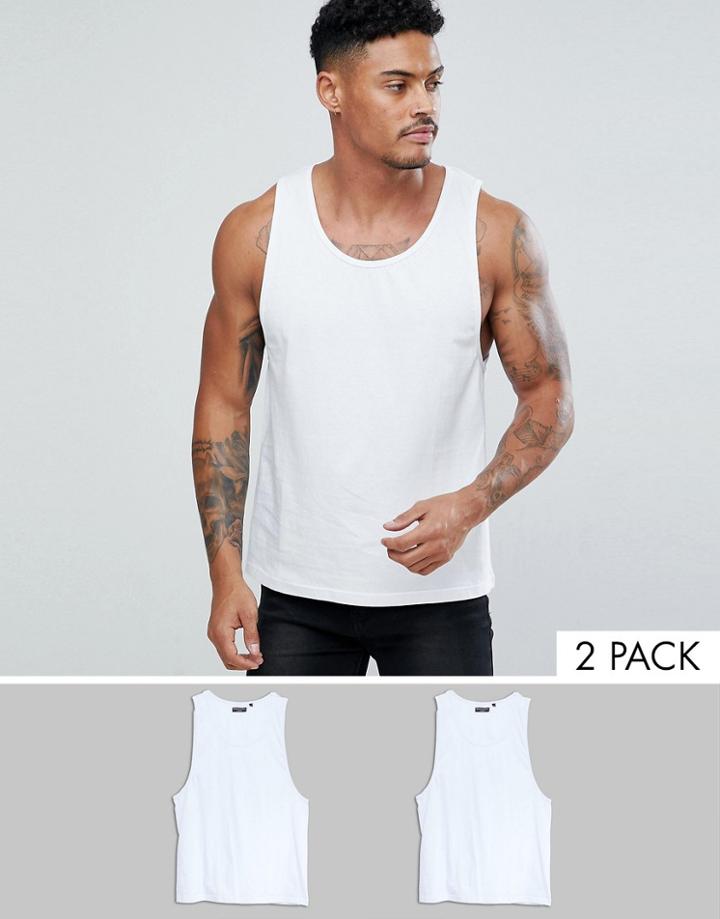 Brave Soul 2 Pack Plain Tank - White
