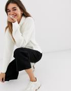 Monki Ribbed Roll Neck Oversized Sweater In Off White - White