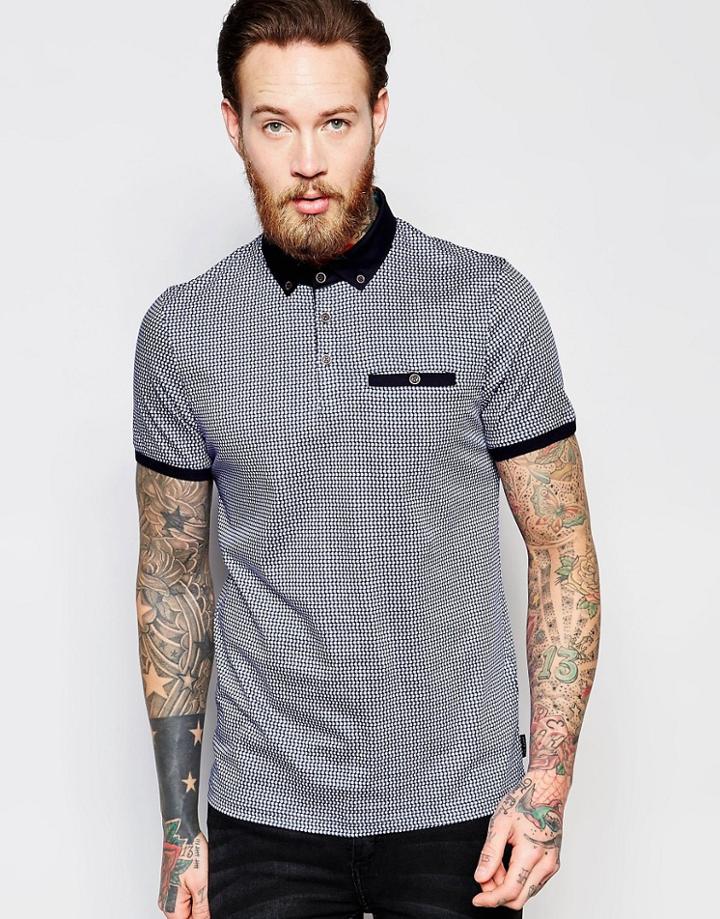 Ted Baker Polo Shirt With All Over Geo Print - Blue
