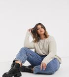 Only Curve Chevron Knitted Sweater In Beige-brown