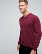 Armani Jeans Sweater With V Neck & Logo In Burgundy - Red
