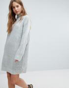 Bershka High Neck Knitted Sweater Dress - Gray