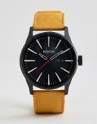 Nixon Sentry Leather Watch In Tan - Tan