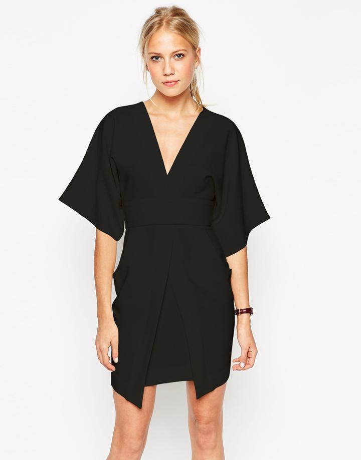 Asos Mini Asymmetric Pocket Dress With Kimono Sleeves - Cream