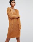 Vila V Neck Cable Knit Dress - Brown
