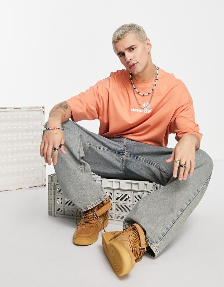 Asos Daysocial Oversized T-shirt With Chest Logo In Orange