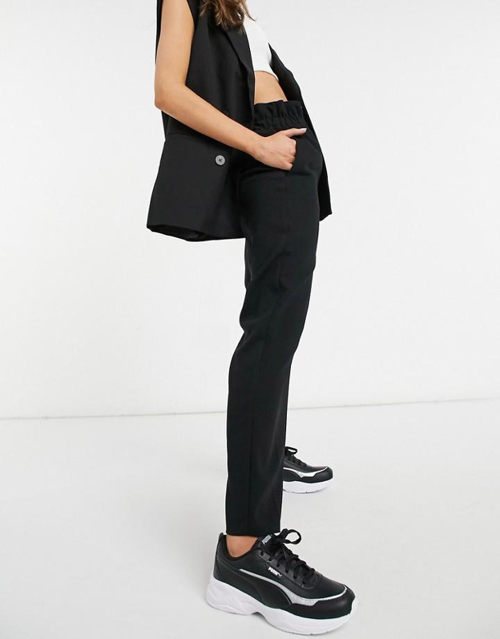 River Island Paperbag Waist Sweatpants In Black
