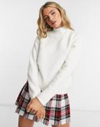 Bershka Oversized Funnel-neck Sweater In Ecru-white