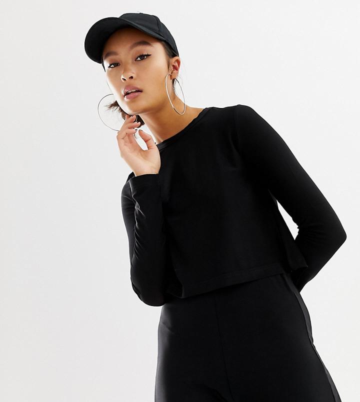 Collusion Boxy Long Sleeve Slinky Top - Black