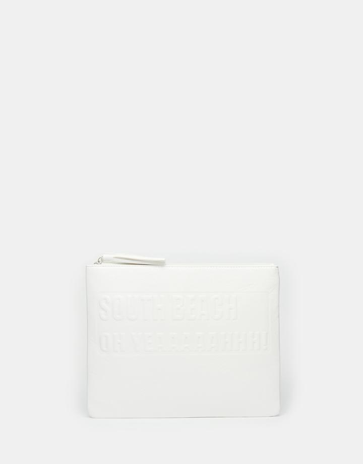 South Beach 'oh Yeahhhh' Embossed Clutch Bag - White