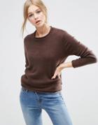 Asos Cropped Sweater With Rolled Edge Detail In Fluffy Yarn - Brown