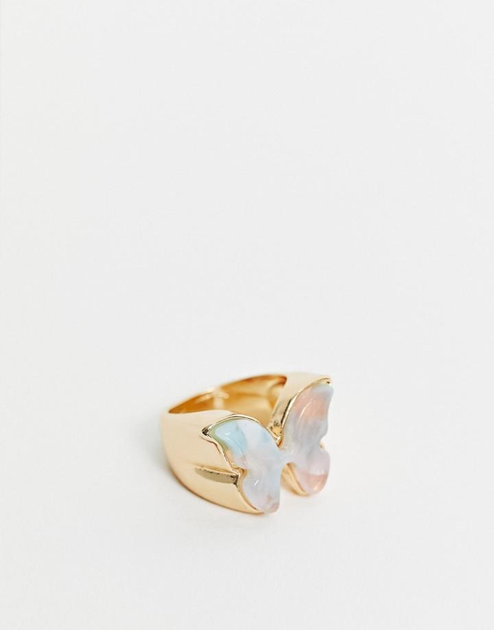 Designb London Statement Butterfly Resin Ring In Gold-blues