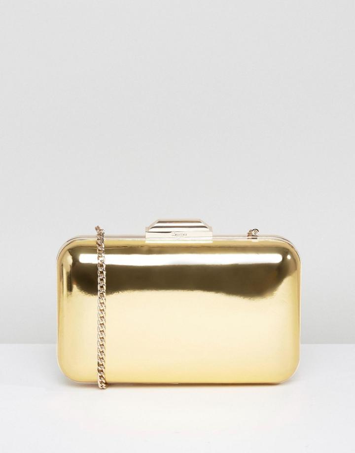 Dune Broncho Gold Metallic Box Clutch Bag - Gold