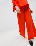 Asos White Wide Leg Pants In Self Stripe - Red