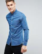 Asos Slim Denim Shirt With Stretch In Mid Wash - Blue