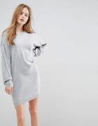 Asos Knitted Sweater Dress With Volume Sleeves-gray