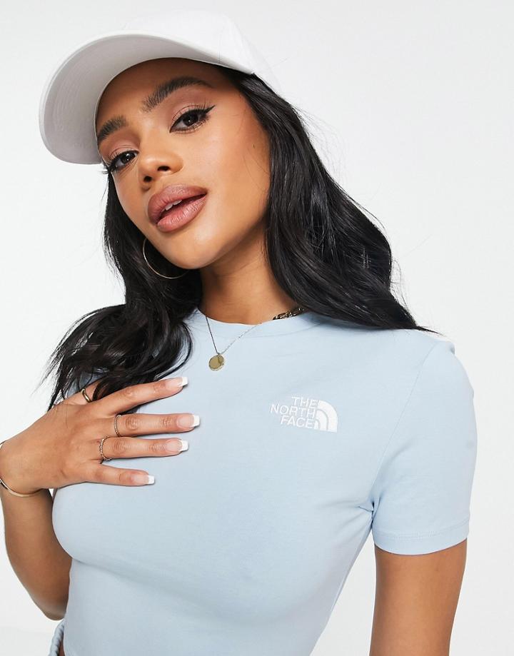 The North Face Cropped T-shirt With Chest Logo In Light Blue