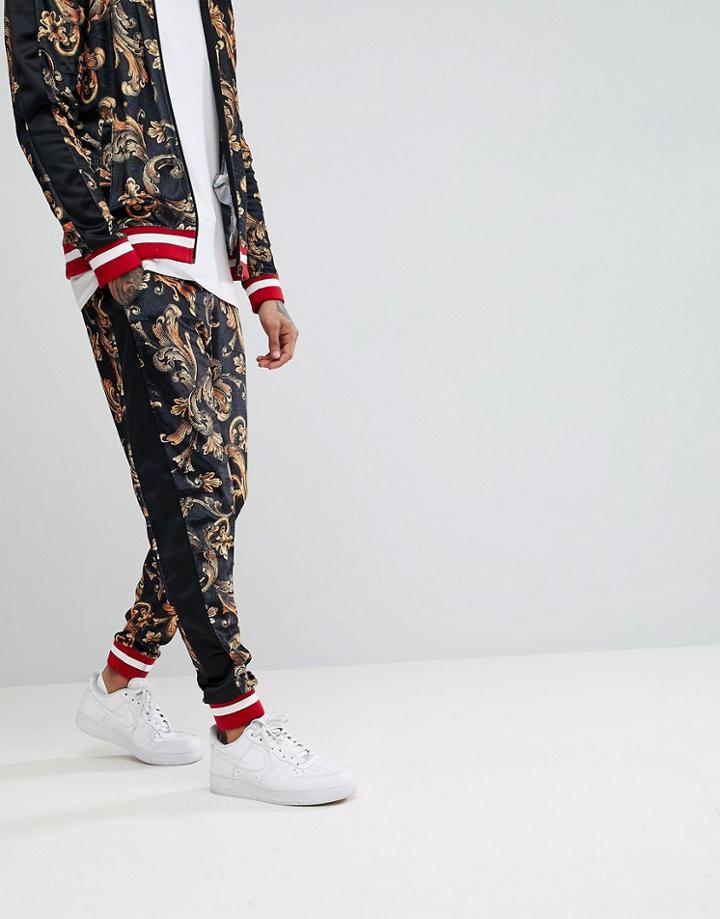 Jaded London Baroque Velvet Joggers With Side Stripes - Black