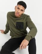 Threadbare Crew Neck Mix And Match Sweatshirt In Dark Khaki-green