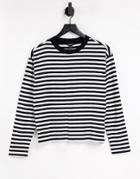 Monki Maja Organic Cotton Blend Long Sleeve Stripe T-shirt In Black And White