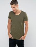 Jack And Jones Basic T-shirt With Raw Hem Detail - Green