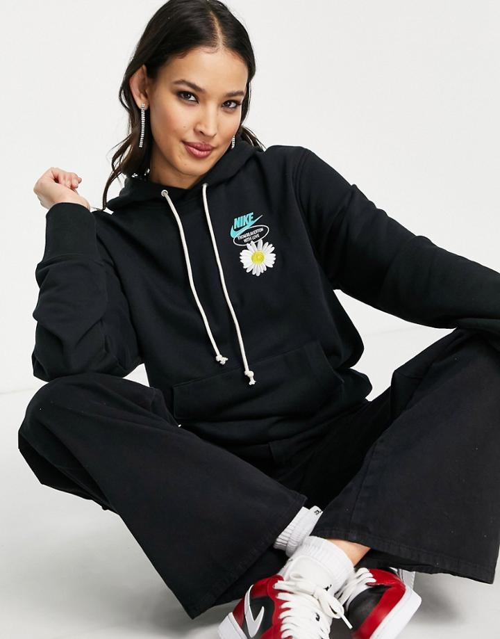 Nike Statement Hbr Back Graphic Print Oversized Fleece Hoodie In Black