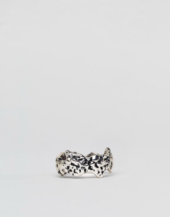 Designb Patterned Ring In Antique Silver - Silver