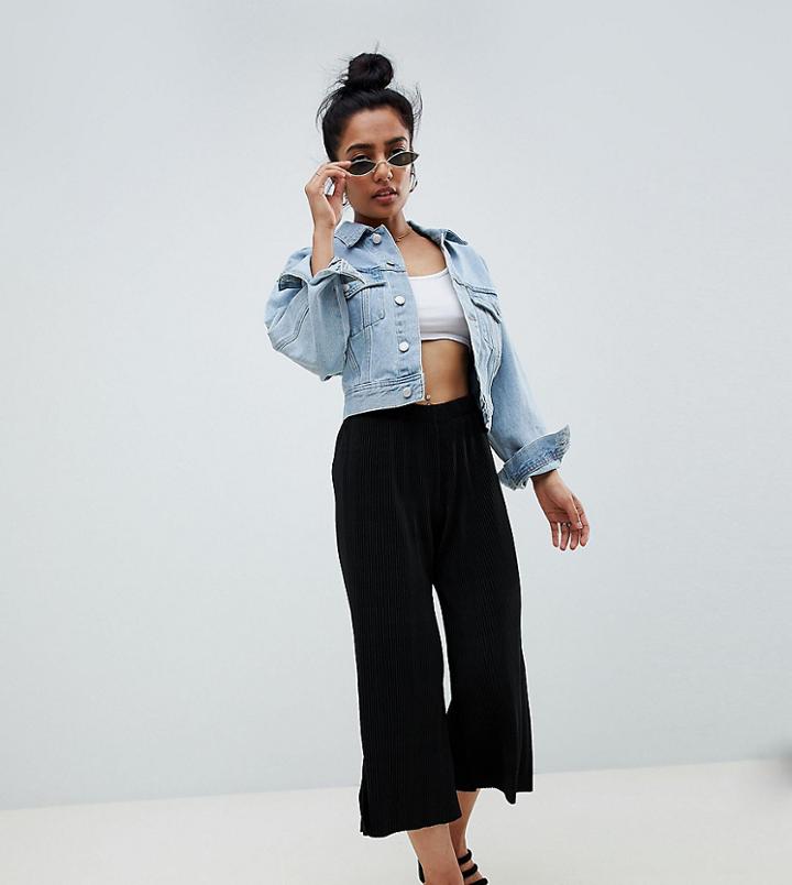 Asos Design Petite Plisse Culotte Pants - Black