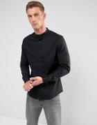 Asos Slim Shirt In Black With Grandad Collar - Black