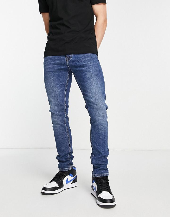 Asos Design Skinny Jeans In Dark Wash - Mblue