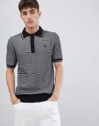 Fred Perry Reissues Woven Textured Knitted Polo In Black/white - Black